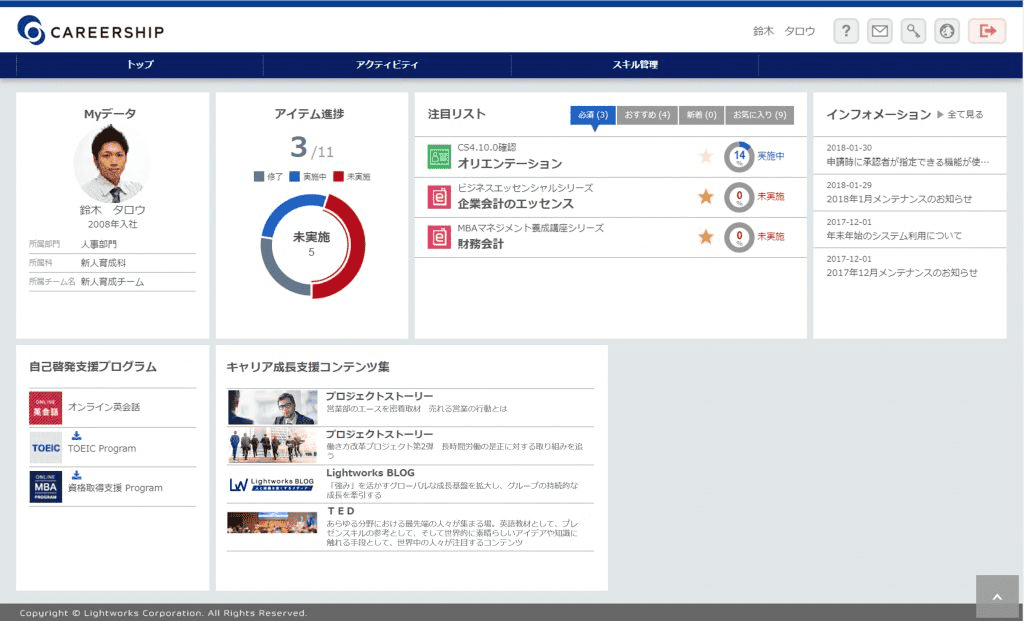 careershipのポータル画面